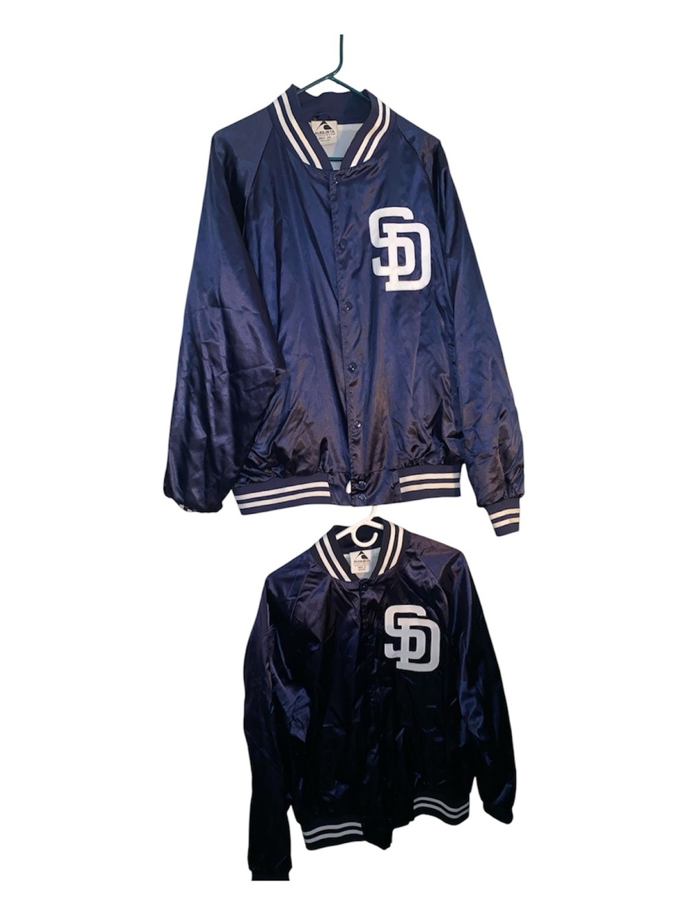 Two Navy and White Satin Team Jacket with SD Patch 2XL & M